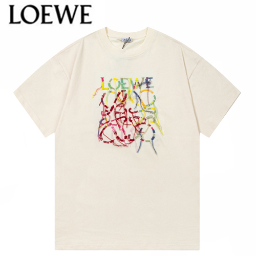 LOEWE-040110 로에베 아이보리 로고 아플리케 장식 티셔츠 남여공용