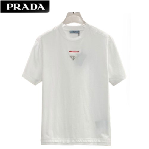 PRADA-032710 프라다 화이트 트라이앵글 로고 티셔츠 남여공용