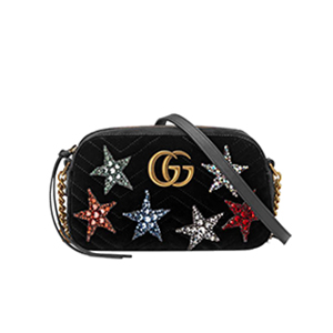 [스페셜오더]GUCCI-447632 1093 구찌 GG Marmont 블랙 벨벳 크리스탈 스타 아플리케 스몰 숄더 백