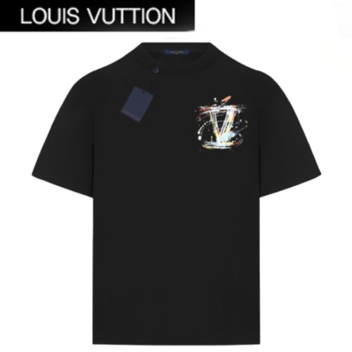 LOUIS VUITTON-06096 루이비통 블랙 LV 시그니처 프린트 장식 티셔츠 남여공용