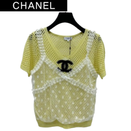 CHANEL-072612 샤넬 엘로우 V넥 시스루 티셔츠 여성용