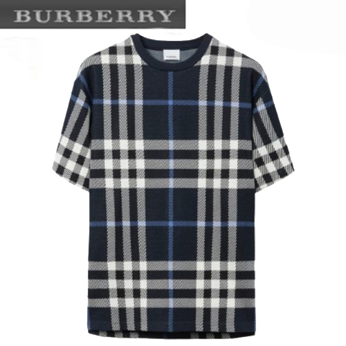 BURBERRY-06224 버버리 네이비 니트 코튼 체크 티셔츠 남여공용