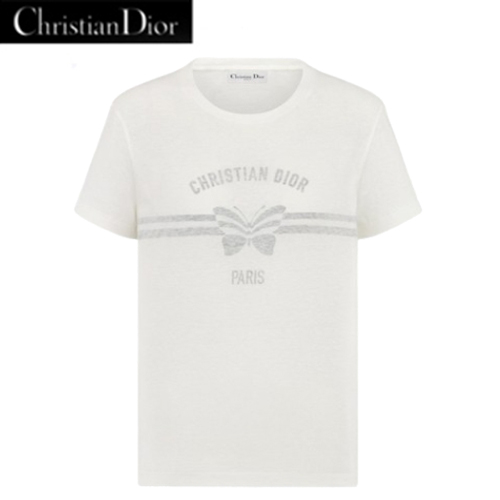 DIOR-523T39 디올 화이트 Christian Dior Papillon 모티브 티셔츠 여성용