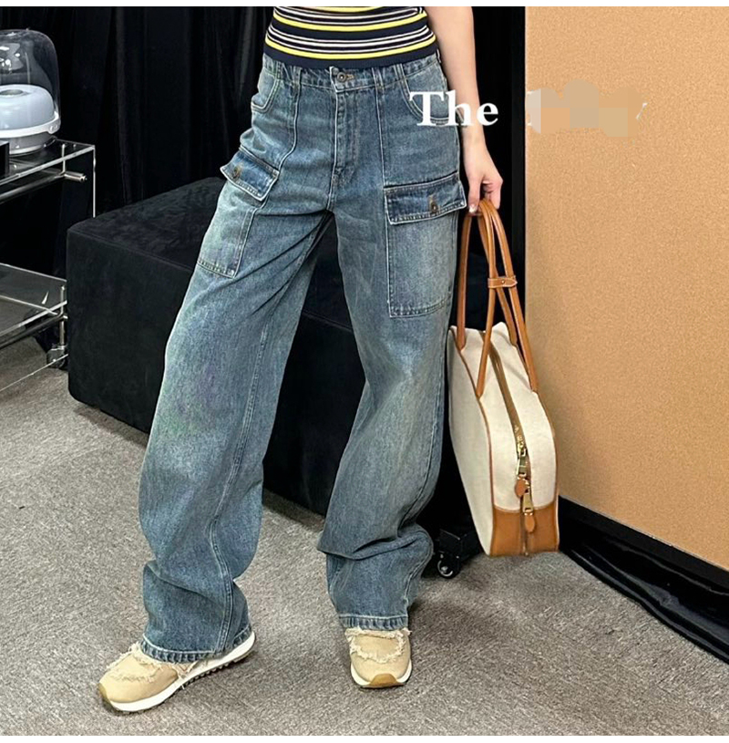 MIUMIU-032401 26년 봄/여름 신상 카고 멀티 포켓 데님 팬츠 여성용