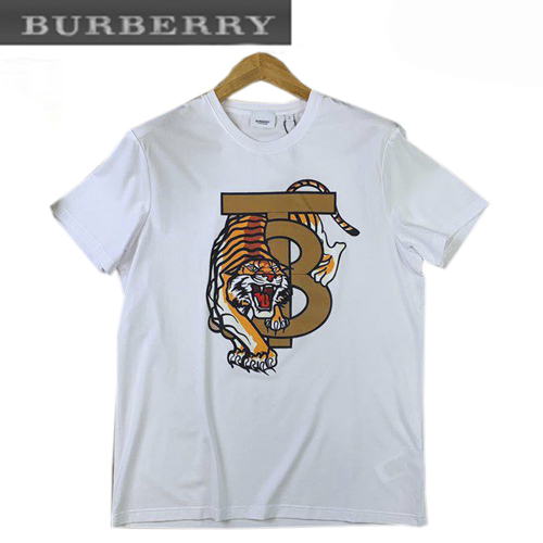 BURBER**-031520 버버리 화이트 타이거 프린트 장식 티셔츠 남성용