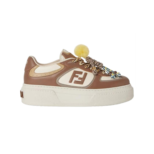 FENDI-8E8721 펜디 브라운 가죽 펜디 매치 로우탑 플랫폼 참 슈즈 여성용