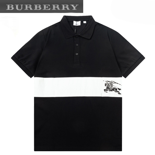 BURBERRY-04013 버버리 블랙/화이트 코튼 폴로 티셔츠 남성용