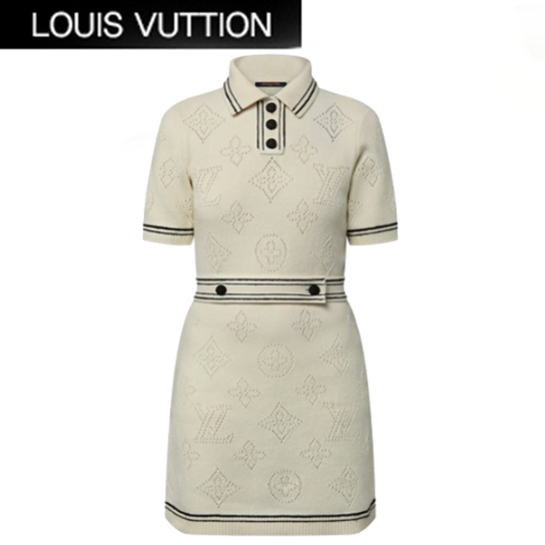 LOUIS VUITTON-1AHJFD 루이비통 화이트 스트라이프 액센트 니트 폴로 드레스