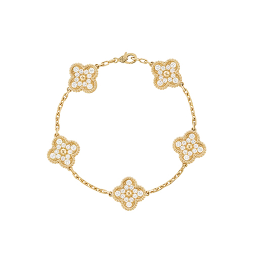 [스페셜오더]VAN CLEEF ARPELS-VCARA4 반클리프 옐로우 골드 5 다이아몬드 빈티지 알함브라 브레이슬릿