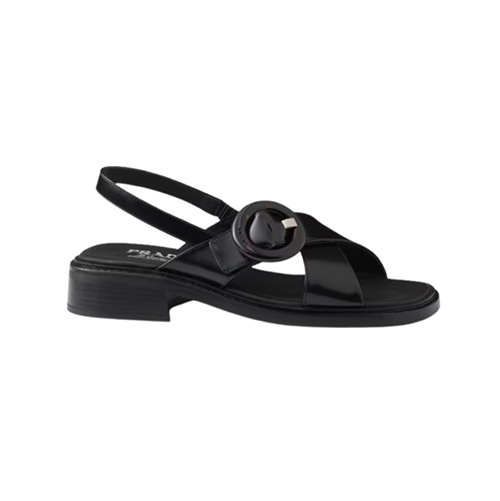PRADA-1X962N 프라다 블랙 버클 장식 브러쉬드 가죽 샌들 여성용