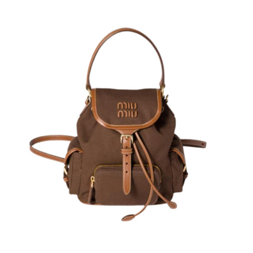 [스페셜오더]MIUMIU-5BZ043 미우미우 브라운 캔버스 가죽 백팩 스몰