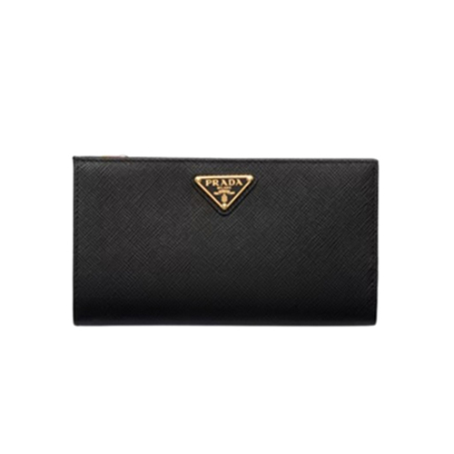 [스페셜오더]PRADA-1ML009 프라다 블랙 금장 사피아노 트라이앵글 로고 중지갑