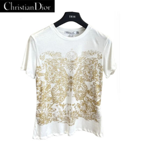 DIOR-03244 디올 화이트 아플리케 장식 티셔츠 여성용