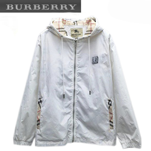 BURBERRY-08247 버버리 화이트 체크 무늬 디테일 바람막이 후드 재킷 남성용