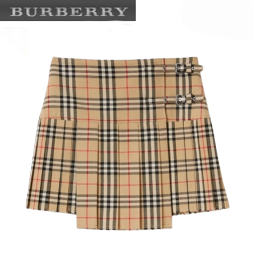 BURBERRY-80258321 버버리 베이지 플리츠 체크 울 미니 킬트