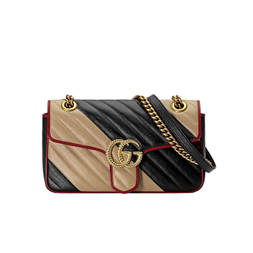 [스페셜오더]GUCCI-443497 9689 구찌 GG 마몽 베이지/블랙 사선형 마틀라세 가죽 스몰 숄더백