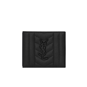 [스페셜오더]SAINT LAURENT-396307 생 로랑 블랙 메탈 인터로킹 YSL 시그니처 가로 및 세로 마틀라세 스티칭 디테일 클래식 생 로랑 반지갑. 